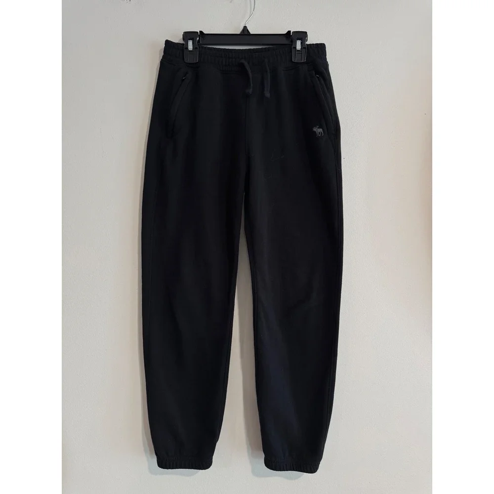 Abercrombie Kids A&F Essentials Joggers Boys 11/12 Black Zipper Pockets pants